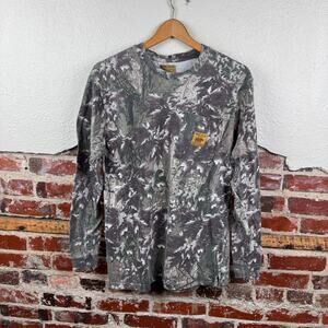 Vintage Bear River Shirt Size Medium Camo Cotton Long Sleeve Pocket Tee Hunting